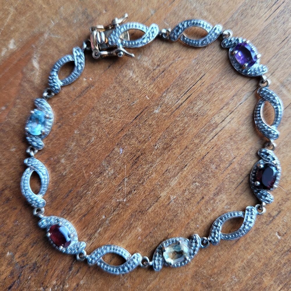 Elegant Multi-Stone Sterling Silver Bracelet